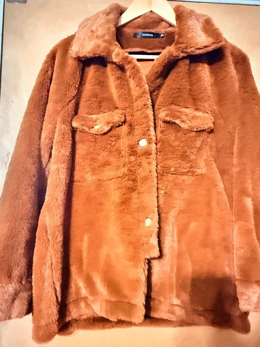 ZESICA Women's Faux Fur Coat Long Sleeve Fleece Jacket Lapel Shaggy Warm